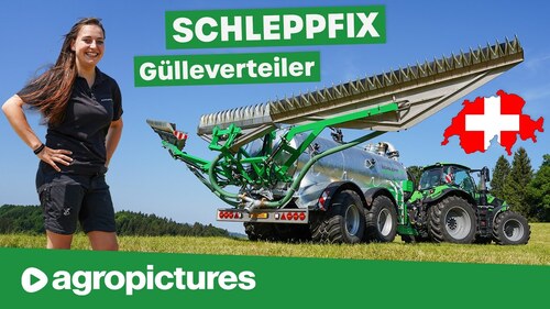 Gülle fahren mit dem Schleppfix Gülleverteiler aus der Schweiz